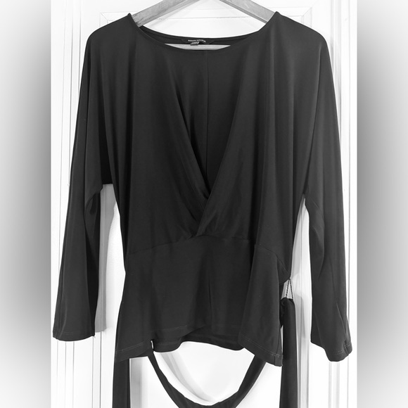 Banana Republic Black Long Sleeve Wrap Effect Top Size Large - Picture 8 of 8